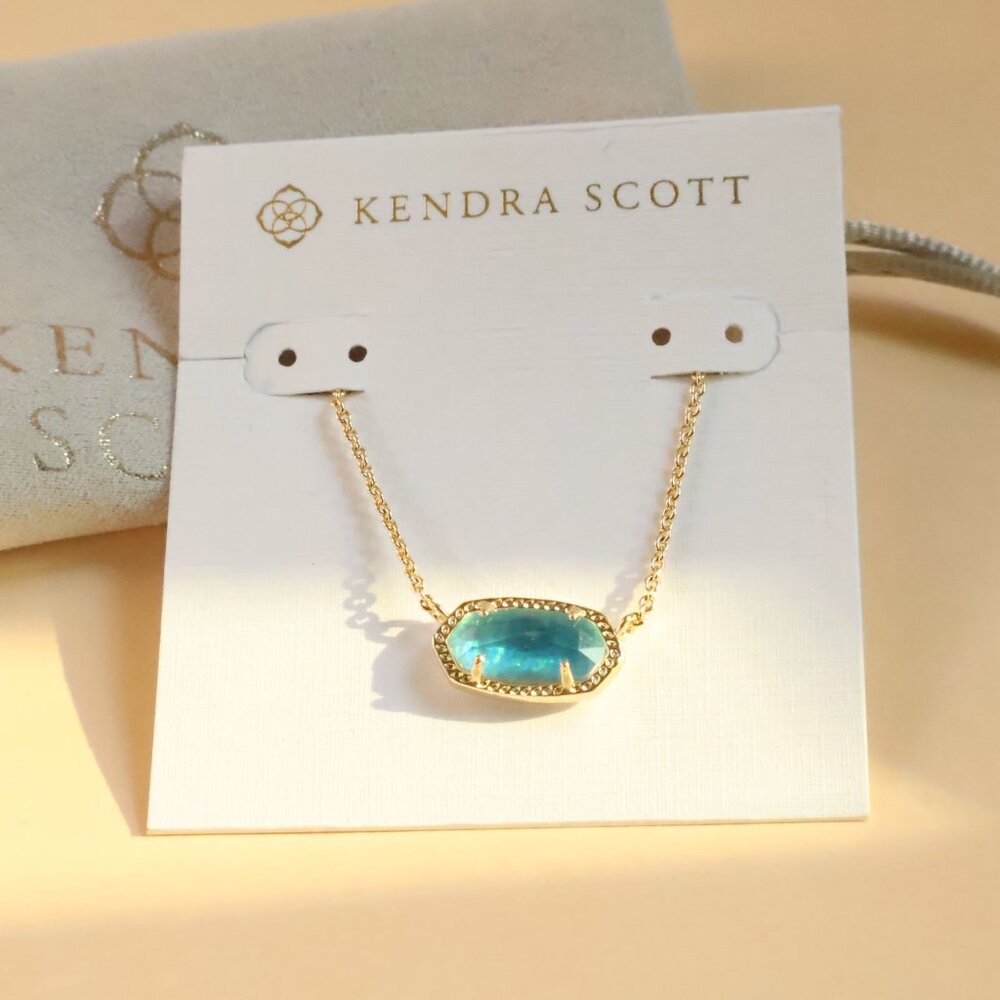 NEW Kendra Scott Elisa Gold Aqua Kyocera Opal Necklace